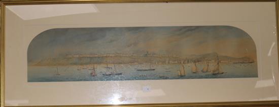 Attrib. Capt J F Boxer (19C), watercolour, panoramic view of Folkestone from the sea, 21 x 90cms